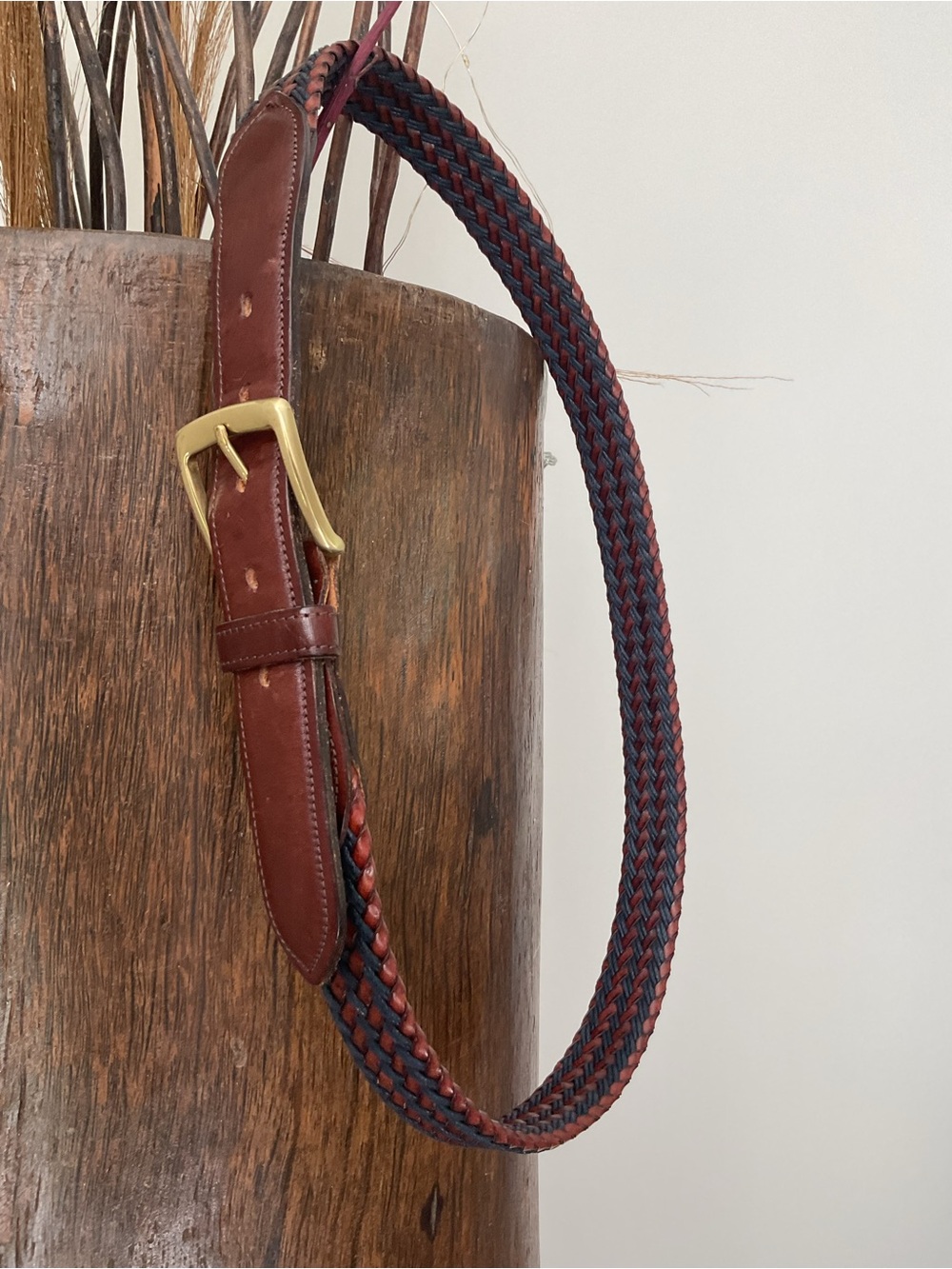 Bench Craft  Braided Leather Belt Bag Strap in Brown and Navy